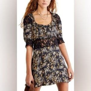 Free People Lucie 0 black floral Mini dress